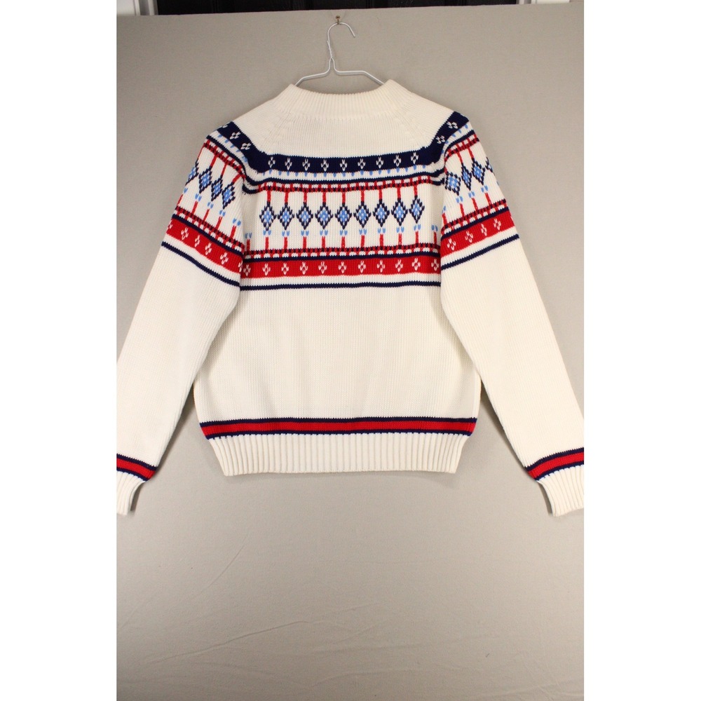 Montgomery Ward Sweater Mens M White Fair Isle Knit Vintage Ski Retro Nordic